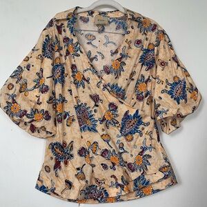 Elie By Tahiti Floral Puff Sleeve Blouse NWOT